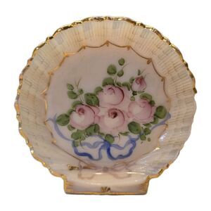 Cambridge Crown Tuscan Pink Milk Glass Dish Hand Decorated Charleston Rose Shell